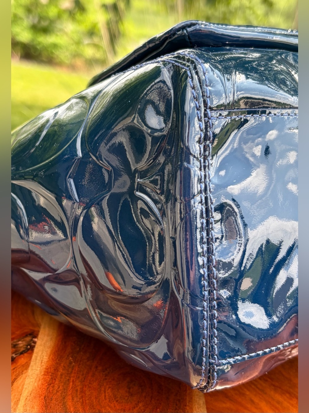Coach Signature Embossed Leah Navy Patent Leather Tote F14663 - Picture 12 of 17